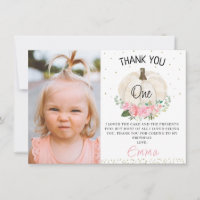 Pink Floral Citrouille Photo Anniversaire Carte de