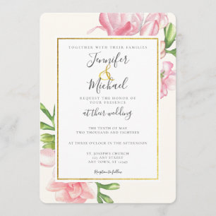 Pink Floral Classy Gold Trim Weddenschap Kaart