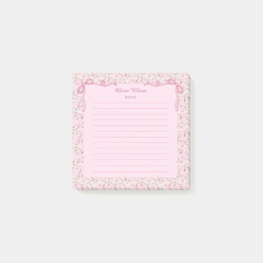 Pink Floral Coquette Bow Custom Name Post-it® Notes (Voorkant)