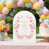 Pink Floral coquette Wreath Baby Shower QR Invite Kaart