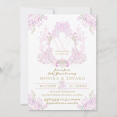 Pink Floral Crest Preppy Girl Baby shower Kaart (Voorkant)