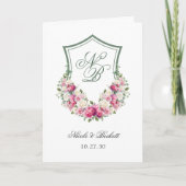 Pink Floral Crest Wedding Programma (Voorkant)