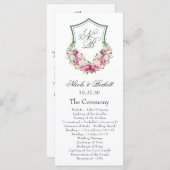 Pink Floral Crest Wedding Programma (Voorkant / Achterkant)