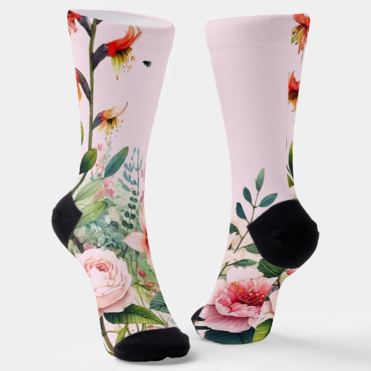 Pink Floral Crew Sokken (Gebogen)