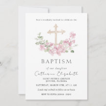 Pink Floral Cross Eucalyptus Leaves Baptism