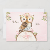 Pink Floral Crown Owl Photo Birthday Invitation (Dos)
