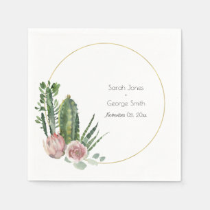 PINK FLORAL DESERT CACTI FAUNA WATERVERF WEDING SERVET
