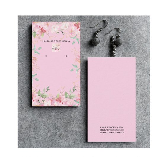 Pink Floral Earring Display Holder Card Visitekaartje