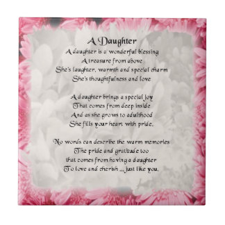 Pink Floral Edge - Daughter Poem Tile Tegeltje