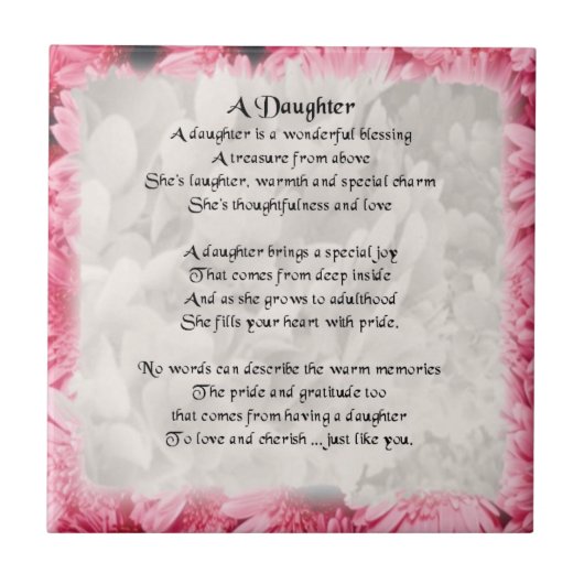 Pink Floral Edge - Daughter Poem Tile Tegeltje (Voorkant)