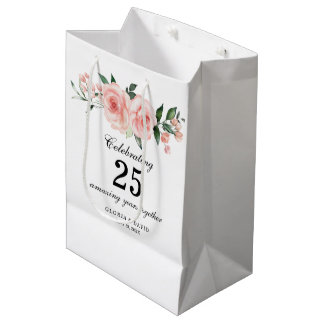 Pink Floral Elegant  Wedding  Medium Gift Bag Cadeauzakje