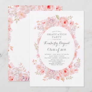 Pink Floral Elegante Graduation Party Kaart