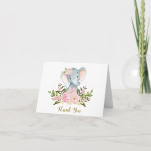 Pink Floral Elephant Baby shower Bedankt Opmerking