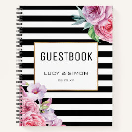 Pink Floral en Stripes Notitieboek Gastenboek