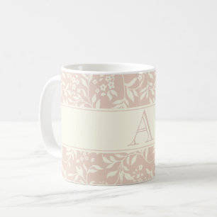 Pink Floral et feuillage Monogram Café Mug