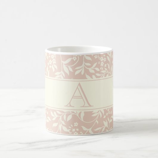 Pink Floral et feuillage Monogram Café Mug (Centre)