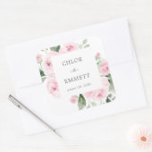 Pink Floral Eucalyptus Wedding Envelope Seals Vierkante Sticker (Envelop)