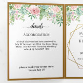 Pink Floral Fab Botanical Wedding Drieluik Uitnodiging (Binnenzijde eerst)