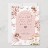 Pink Floral Fairy First Birthday Invitation (Devant)