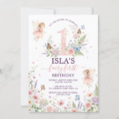 Pink Floral Fairy First Birthday Invitation (Devant)