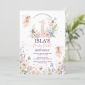 Pink Floral Fairy First Birthday Invitation (Debout devant)