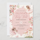 Pink Floral Fairy First Birthday Invitation (Devant)