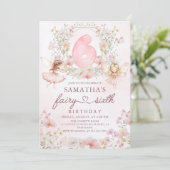 Pink Floral Fairy Garden 6th Birthday Invitation (Debout devant)