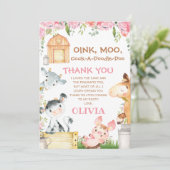 Pink Floral Farm Barnyard Carte de remerciements d (Debout devant)