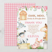 Pink Floral Farm Barnyard Carte de remerciements d (Devant / Derrière)