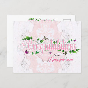 Pink Floral Félicitations texte Carte postale