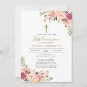 Pink Floral First Community Invitation Kaart (Voorkant)