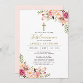 Pink Floral First Community Invitation Kaart (Voorkant / Achterkant)
