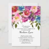 Pink Floral First Holy Communion Invitation (Devant)