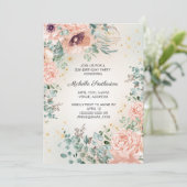 Pink Floral Foliage Gold Glitter 50th Birthday Kaart (Staand voorkant)