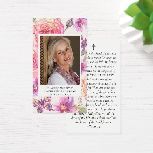 Pink Floral Foto Memorial Prayer Kaart (Bureau)
