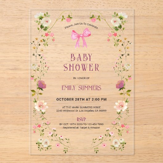 Pink Floral Frame Baby Shower Invitation (Recto)