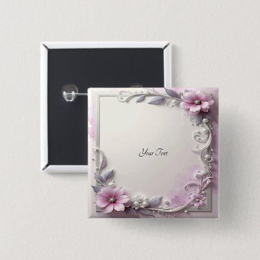 Pink Floral Frame Button (Voorkant /achterkant)