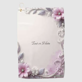 Pink Floral Frame Golf Towel Golfhanddoek