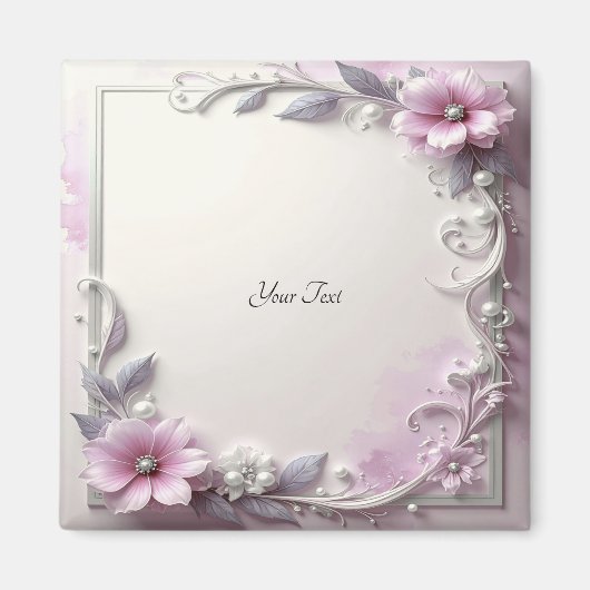 Pink Floral Frame Magnet (Devant)