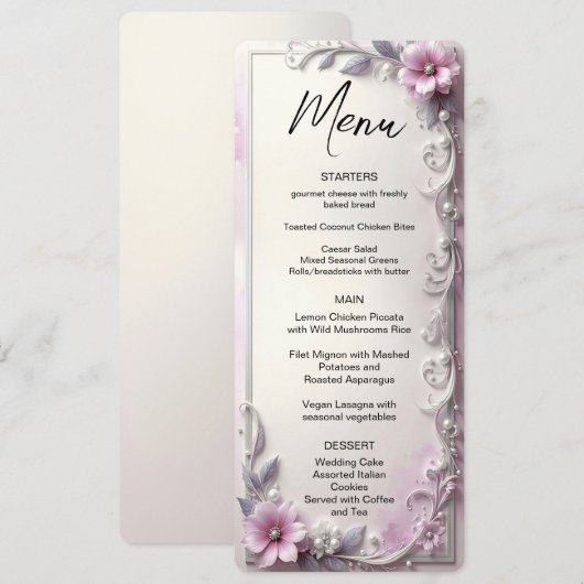 Pink Floral Frame Menu (Devant / Derrière)