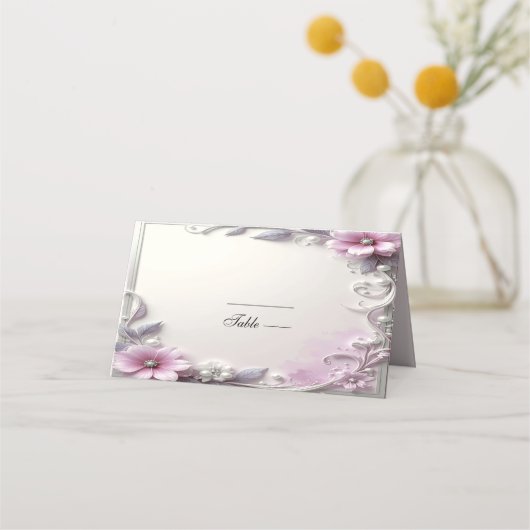 Pink Floral Frame Place Card (Voorkant)