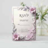Pink Floral Frame RSVP Card (Debout devant)