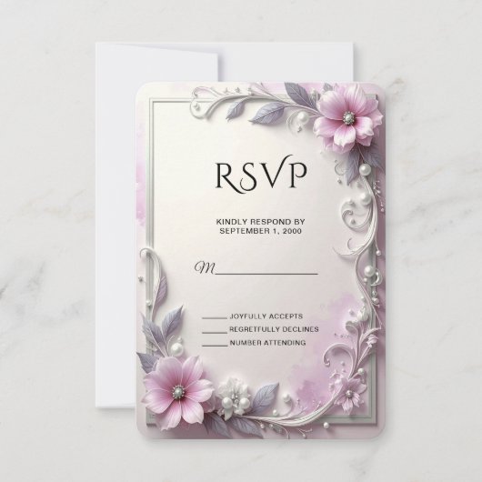 Pink Floral Frame RSVP Card (Devant)