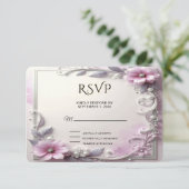 Pink Floral Frame RSVP Card (Debout devant)