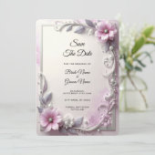 Pink Floral Frame Save The Date (Staand voorkant)