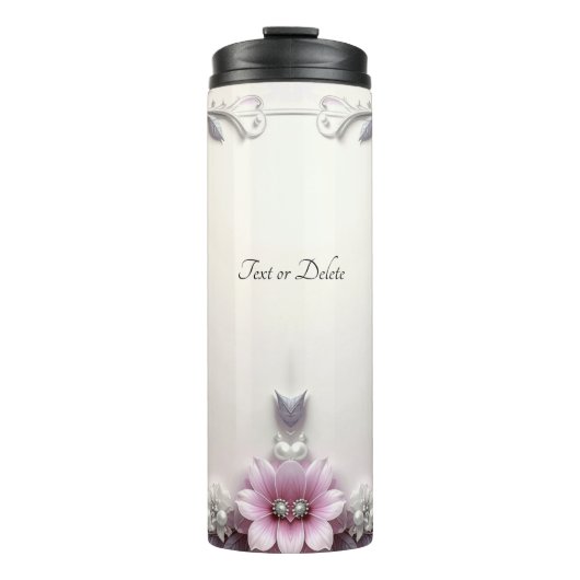 Pink Floral Frame Thermosbeker (Voorkant)