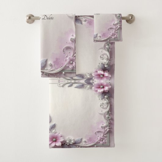 Pink Floral Frame Towel Set (En situation)