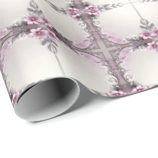 Pink Floral Frame Wrapping Paper Cadeaupapier