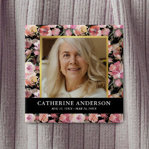 Pink Floral Funeral Memorial Foto Button