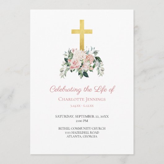 Pink Floral Funeral Order of Service Prog Programma (Voorkant)